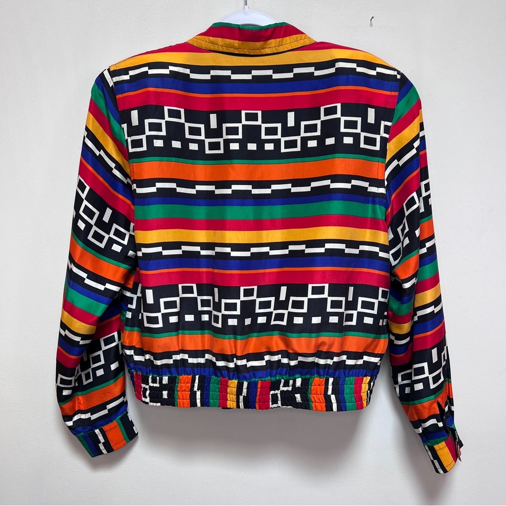 August Silk 100% Silk 80s Colorful Graphic Women's Jacket, Oversized 8 - Picture 3 of 5